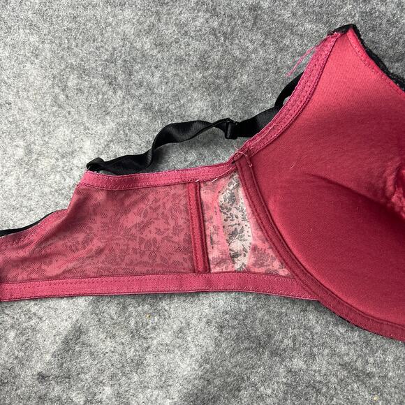 Adrienne Vittadini Dark red black floral bra with black lace trim 38D - Picture 6 of 7